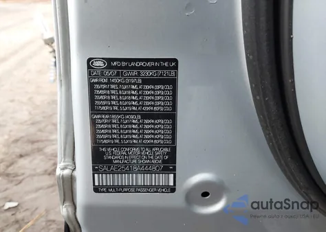 2008 Land Rover Lr3 V8 Se из США, поврежденный, VIN SALAE25418A444807